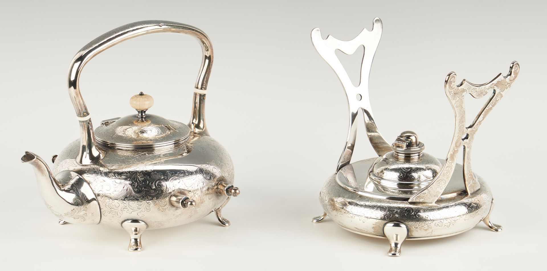 Lot 75: BSC Co. Sterling Tea Set inc. Kettle & Stand