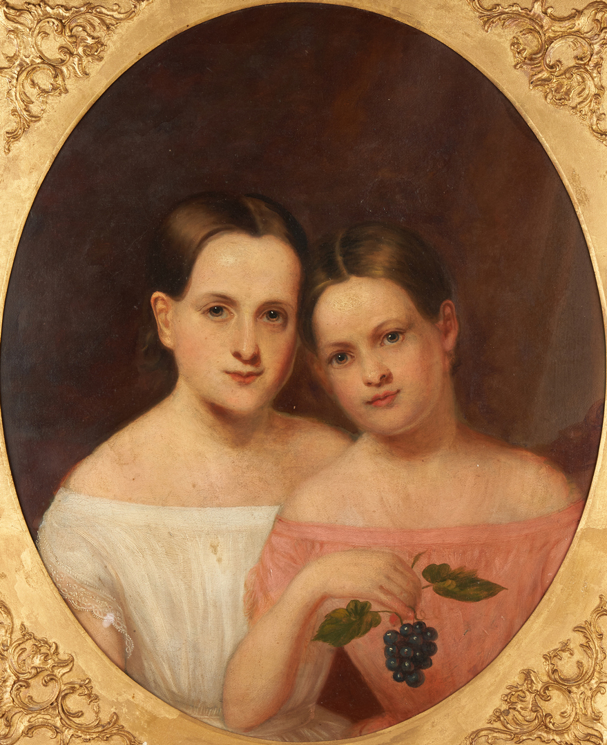 Lot 760: American School 19th C. Portrait of Two Girls