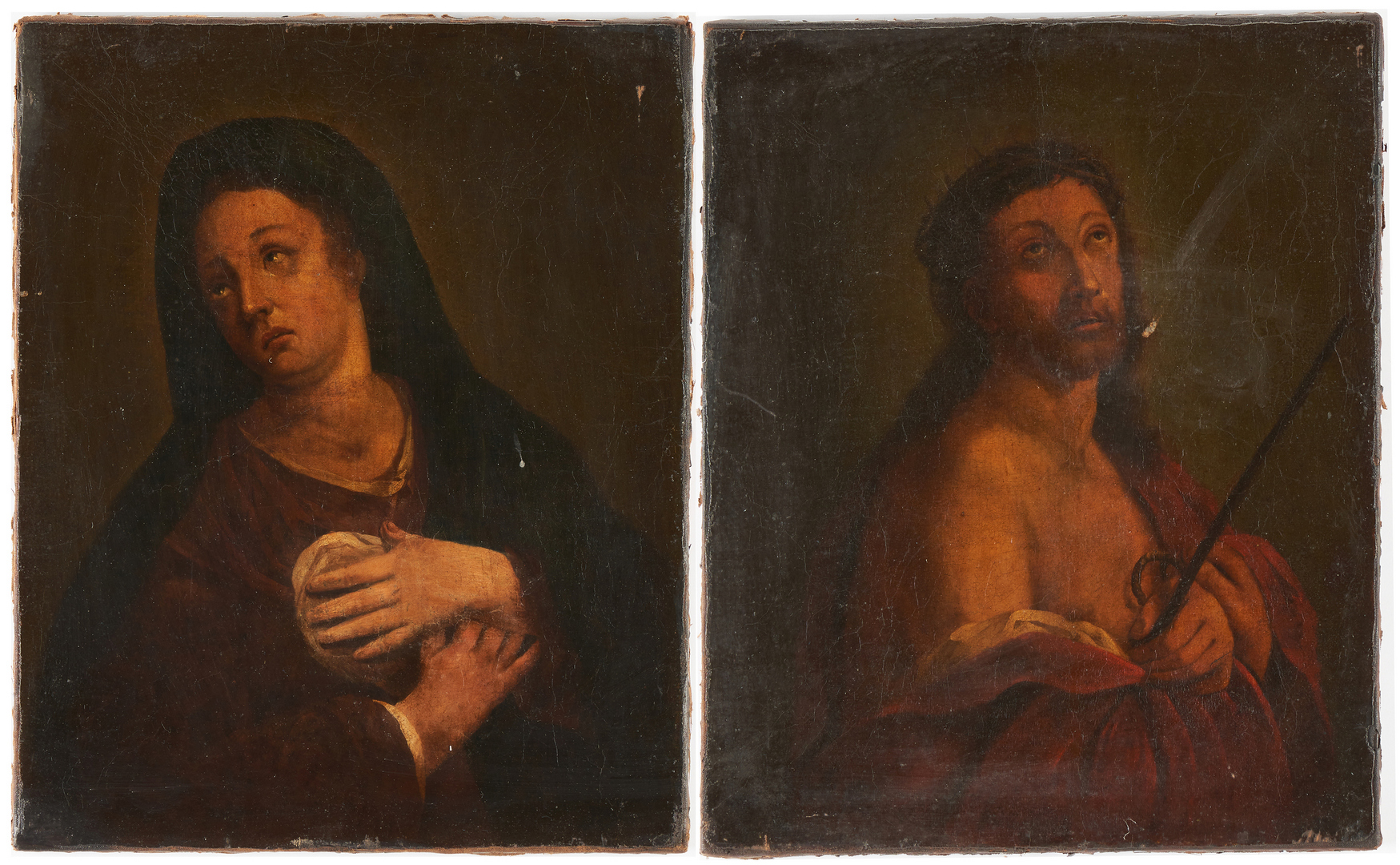 Lot 765: Pair Old Master O/C Portraits, Christ & Mary