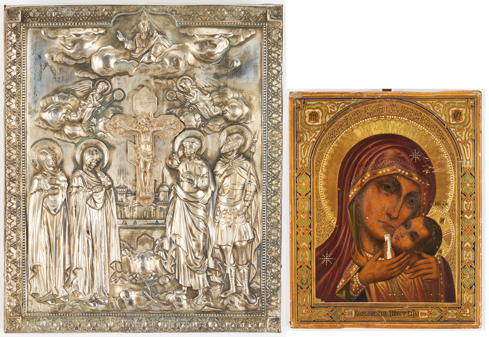 Lot 769: Russian Silver Relief Icon & Madonna w/ Child Icon