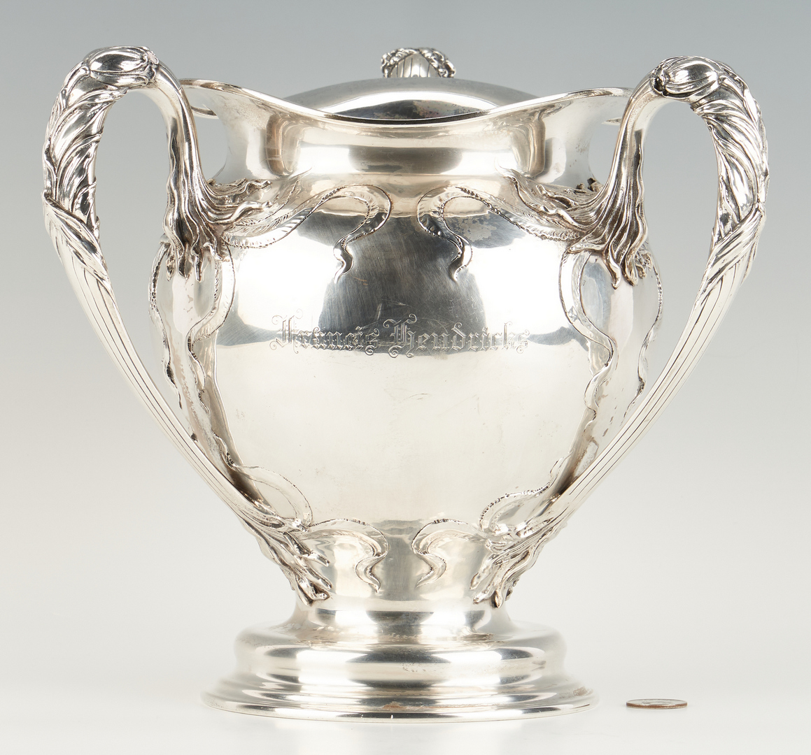 Lot 76: Large Art Nouveau Sterling Loving Cup, Dominick & Haff