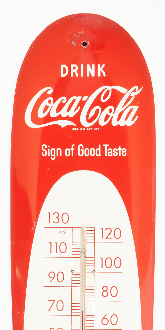 Lot 783: 2 Coca Cola Advertising Signs, incl. Cigar Shape Thermometer