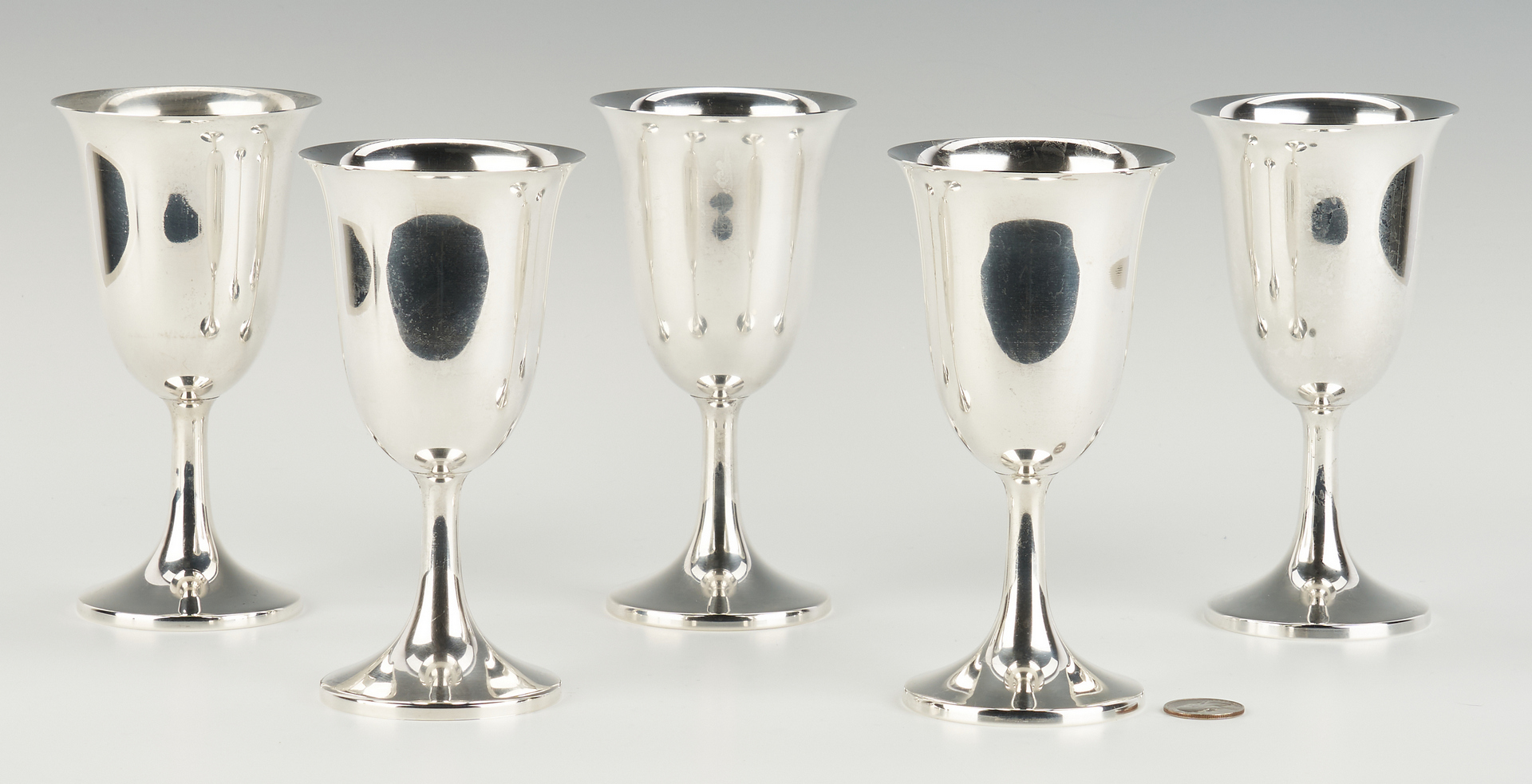 Lot 814: 5 Web Sterling Silver Water Goblets
