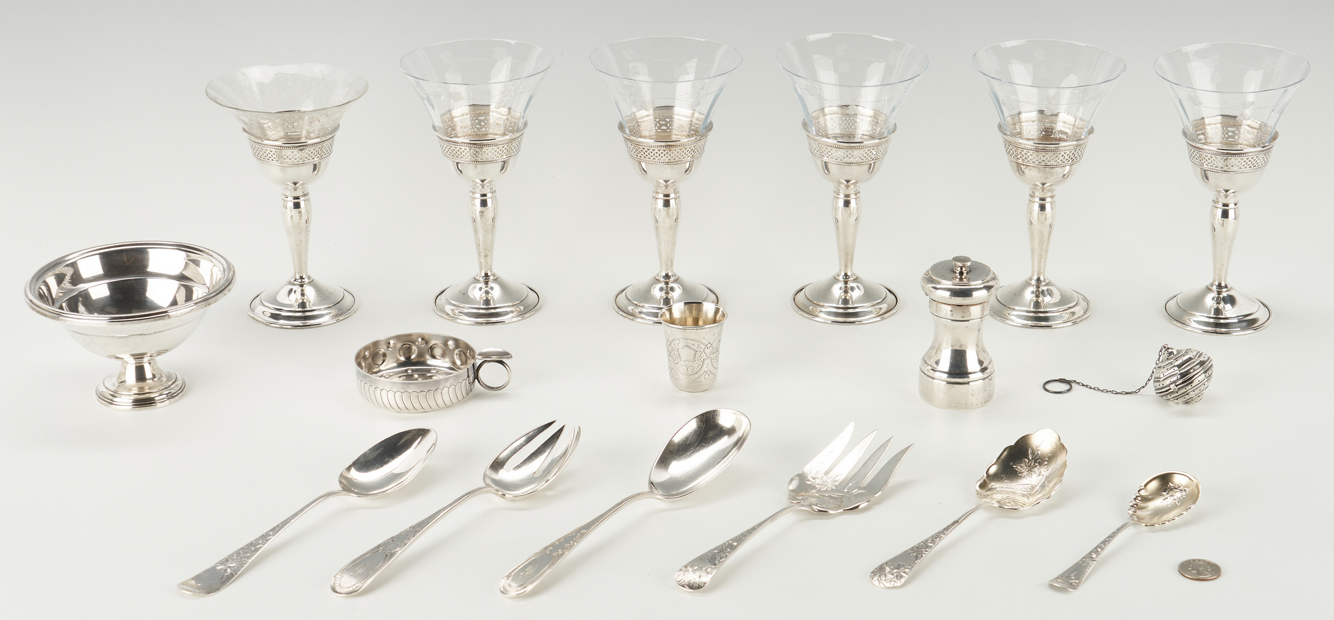 Lot 815: 17 Silver Items, incl. 6 Redlich Goblets, Kiddush Cup