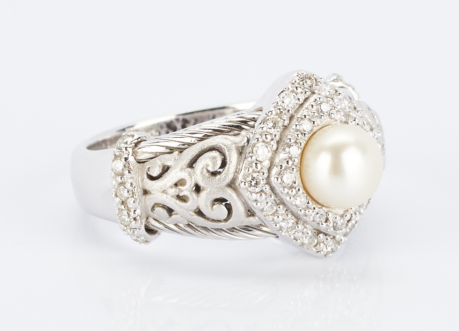 Lot 836: Charriol 18K Pearl and Diamond Ring