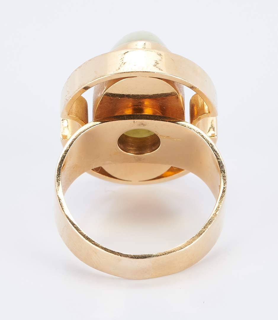 Lot 838: 18K European Modernist Designer Jade Ring