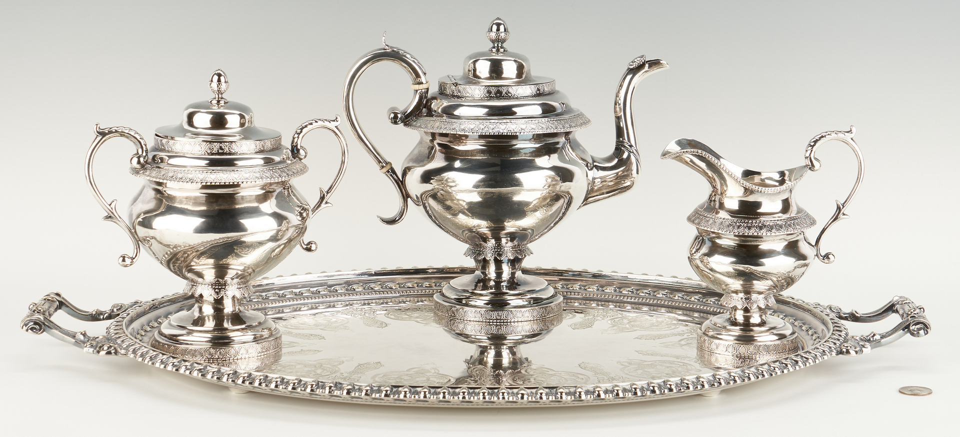 Lot 84: Anthony Rasch Coin Silver Tea Set attr. New Orleans
