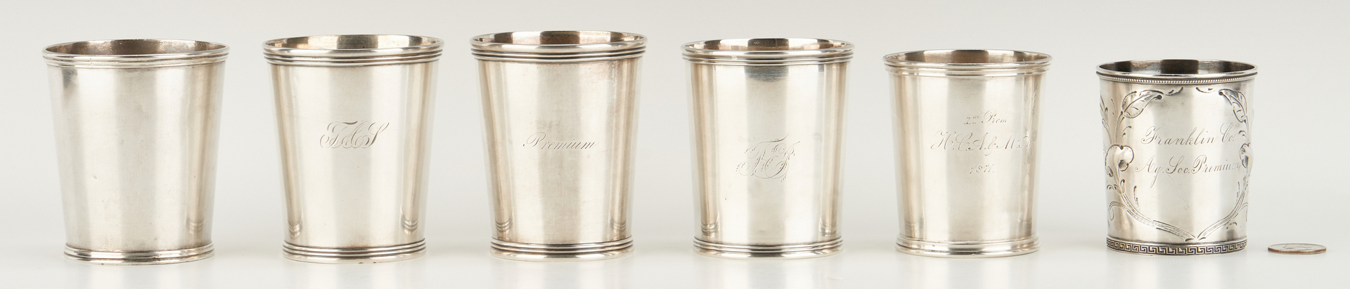 Lot 85: 6 Coin Silver Julep Cups incl. Agricultural