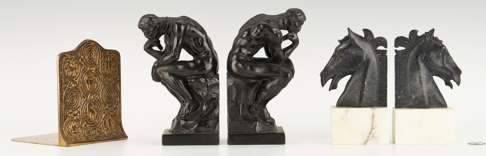 Lot 871: 5 Bookends, incl. Tiffany, "Thinker" and Art Deco Horse