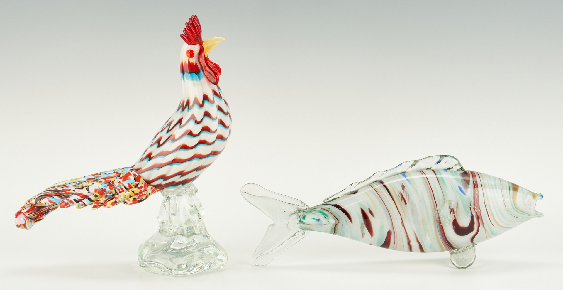 Lot 873: Murano Glass Aquarium, Rooster and Fish