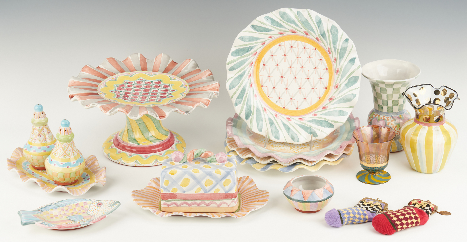 Lot 895: 16 Mackenzie-Childs Ceramic, Glass & Other Items