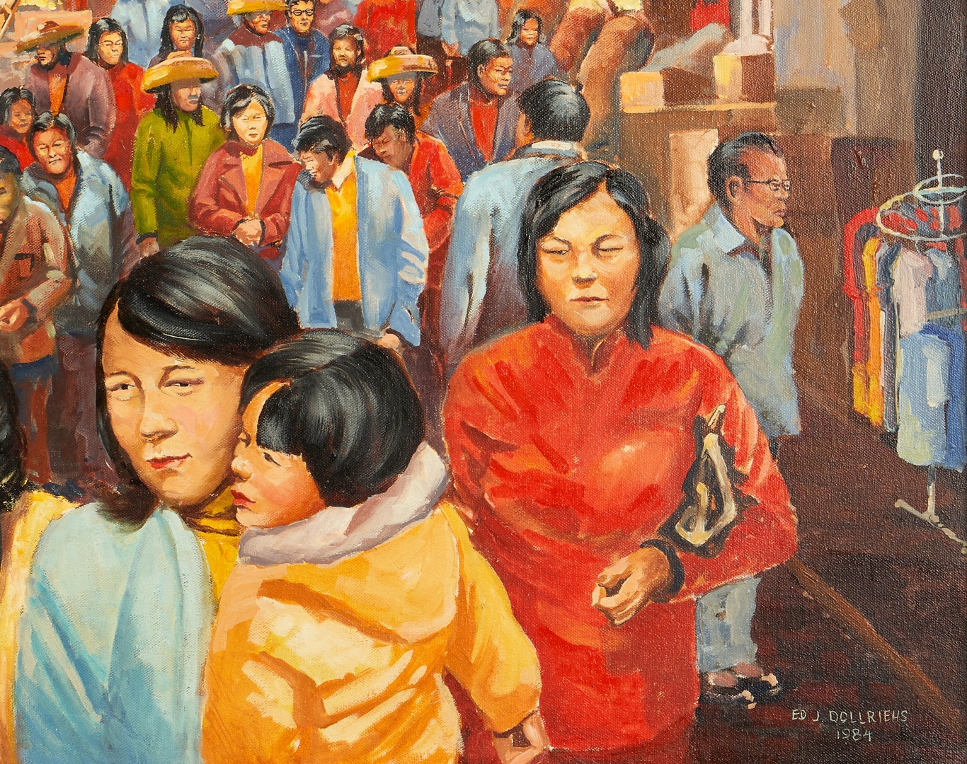 Lot 896: Ed Dollriehs O/C Painting, Lunch Hour, Hong Kong