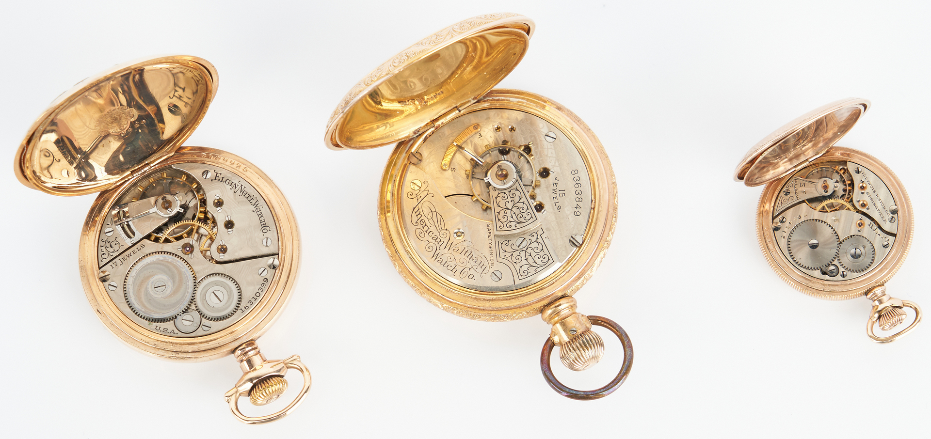 Lot 935: 10 Pocket Watches, incl. Elgin, Waltham & Illinois