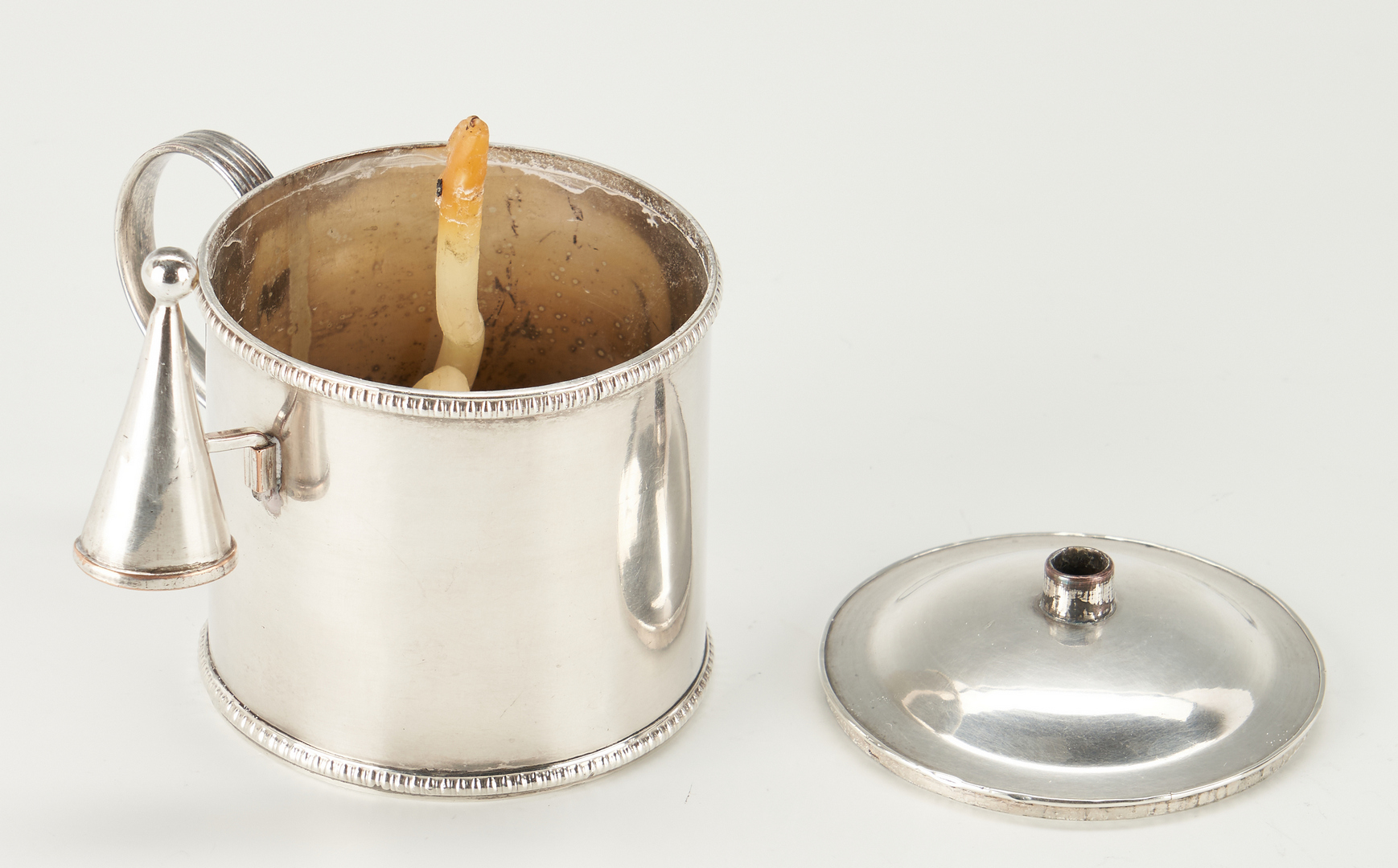 Lot 951: Old Sheffield Bougie Box, Wax Jack, and Wine Funnel