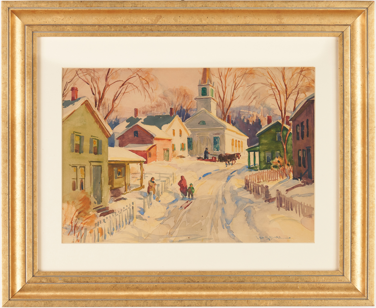 Lot 967: Leo Blake Watercolor Winter Landscape