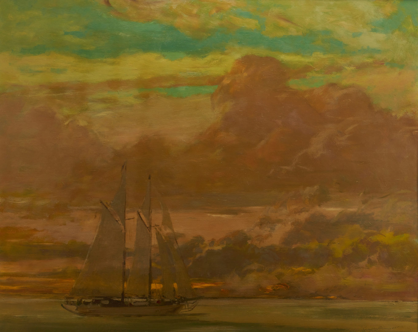 Lot 976: Geoffrey Lewis O/B Maritime Painting, Schooner