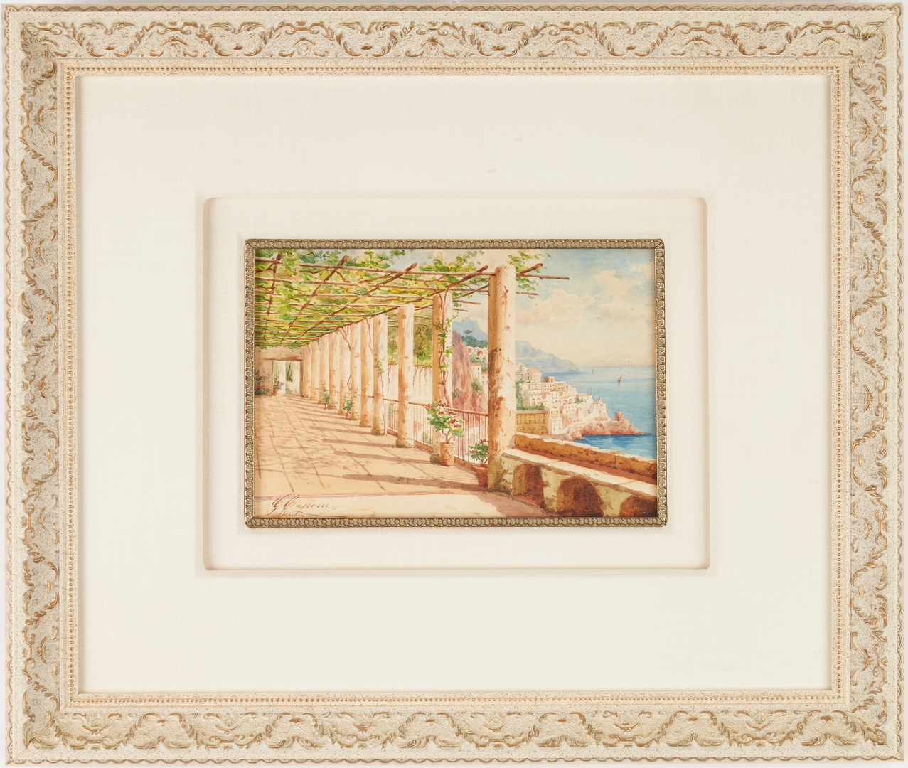 Lot 979: Gaetano Capone W/C Painting, Amalfi Coast, Italy