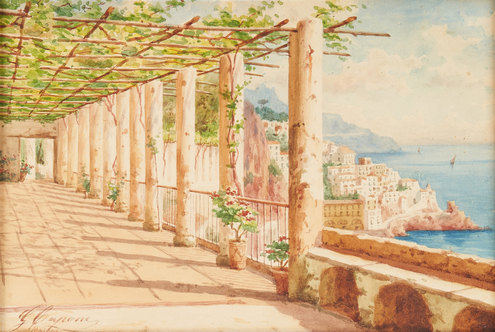 Lot 979: Gaetano Capone W/C Painting, Amalfi Coast, Italy