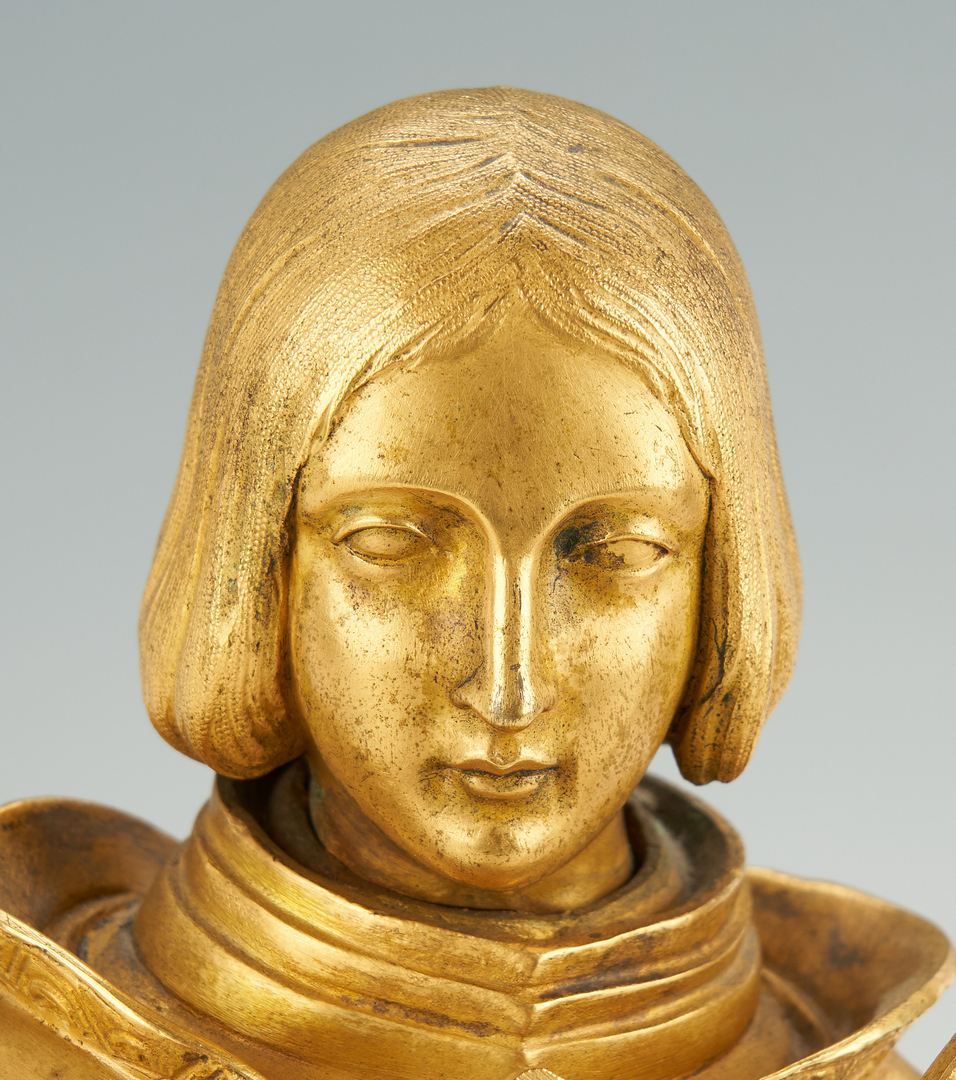 Lot 97: 2 French Gilt Bronze Sculptures, Joan of Arc & Cherub