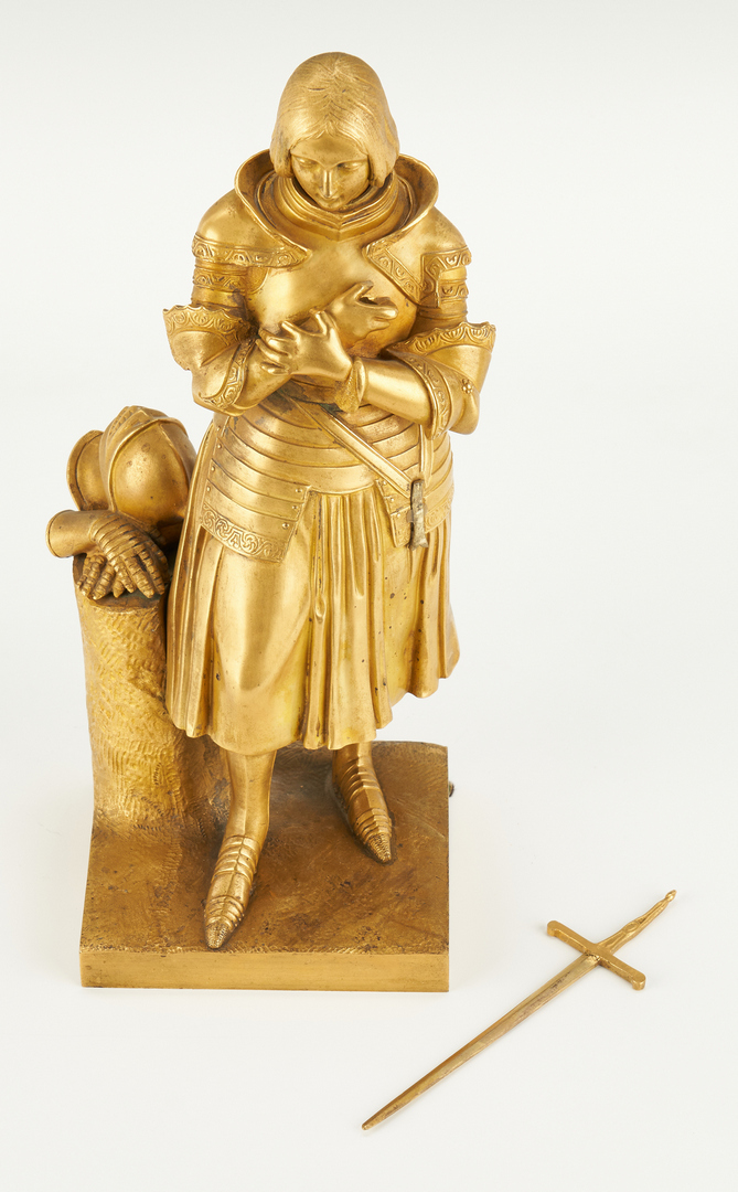 Lot 97: 2 French Gilt Bronze Sculptures, Joan of Arc & Cherub