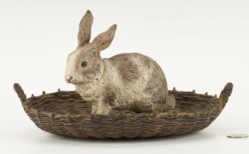 Lot 98: Cold Painted Vienna Bronze Rabbit in Basket
