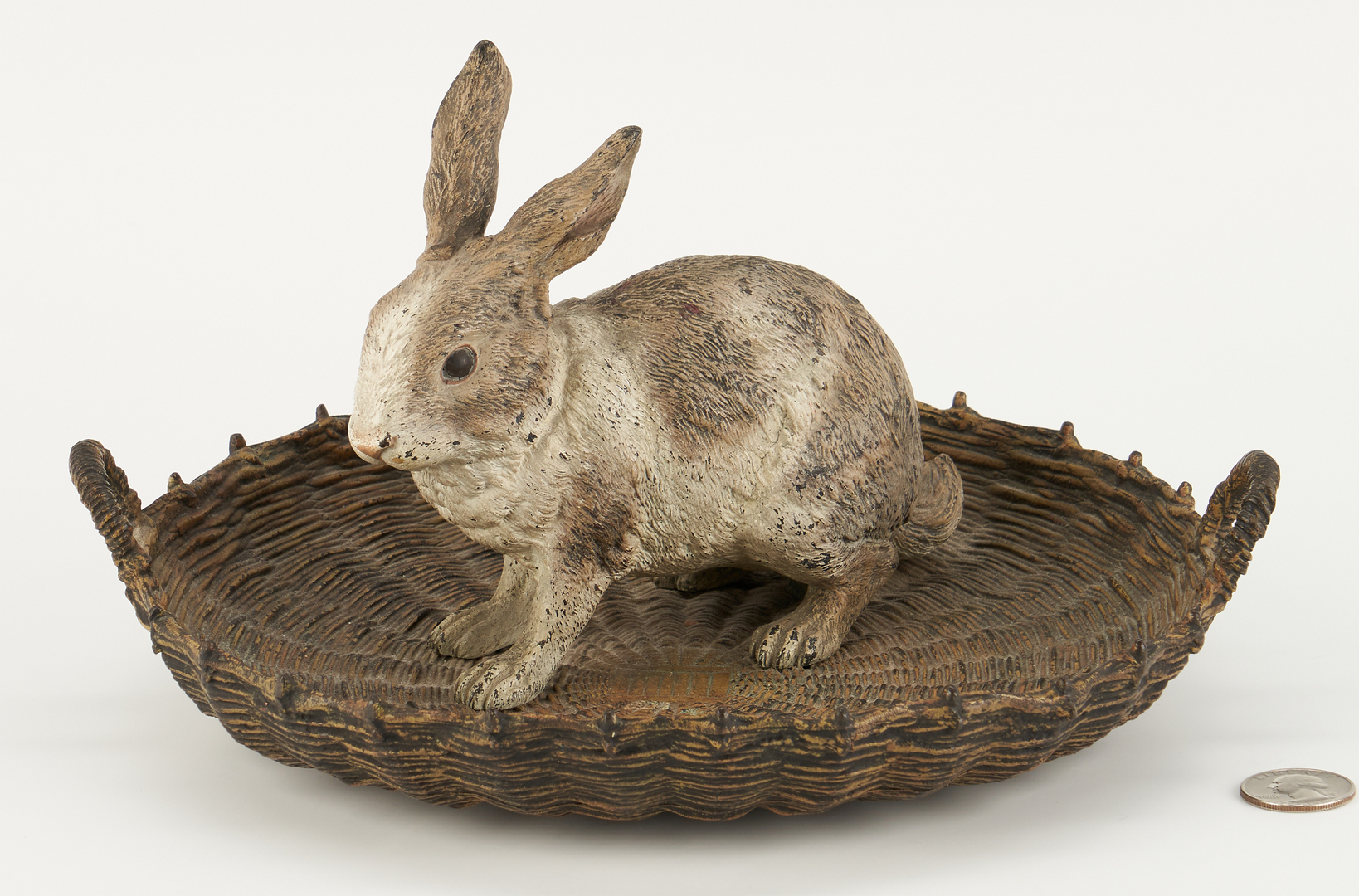 Lot 98: Cold Painted Vienna Bronze Rabbit in Basket