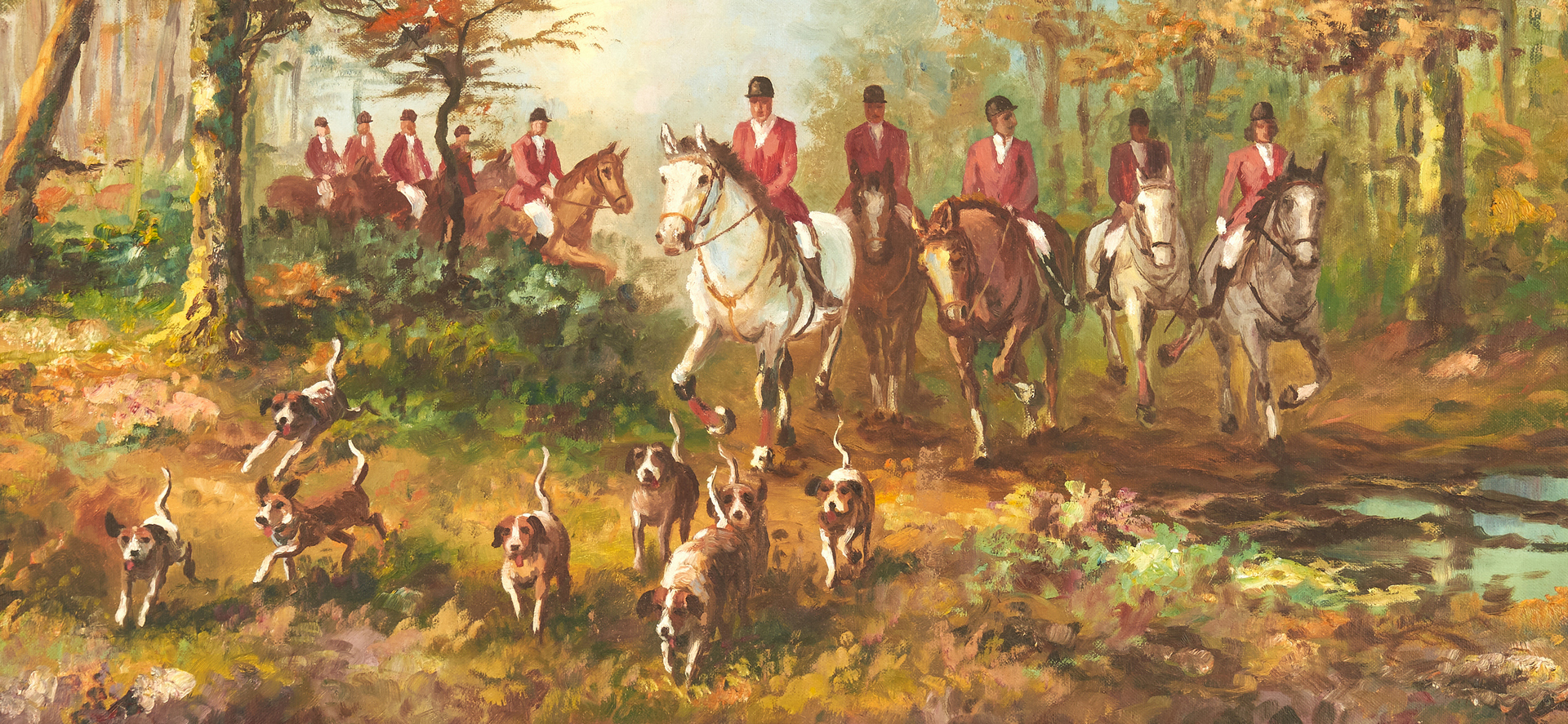 Lot 996: W. Reimann O/C Painting, English Fox Hunters & Hounds