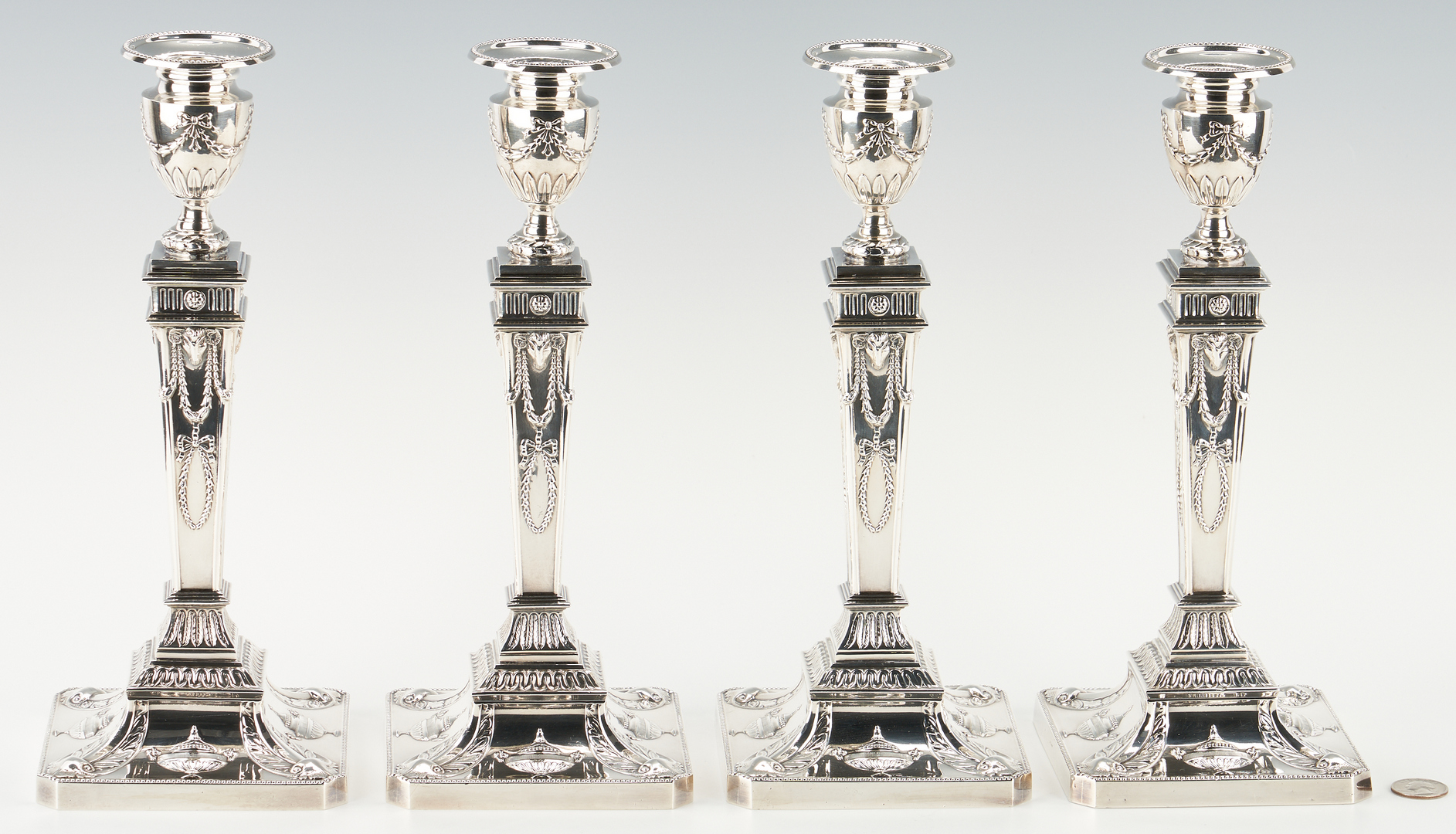 Lot 100: 4 English Neoclassical-Style Sterling Candlesticks