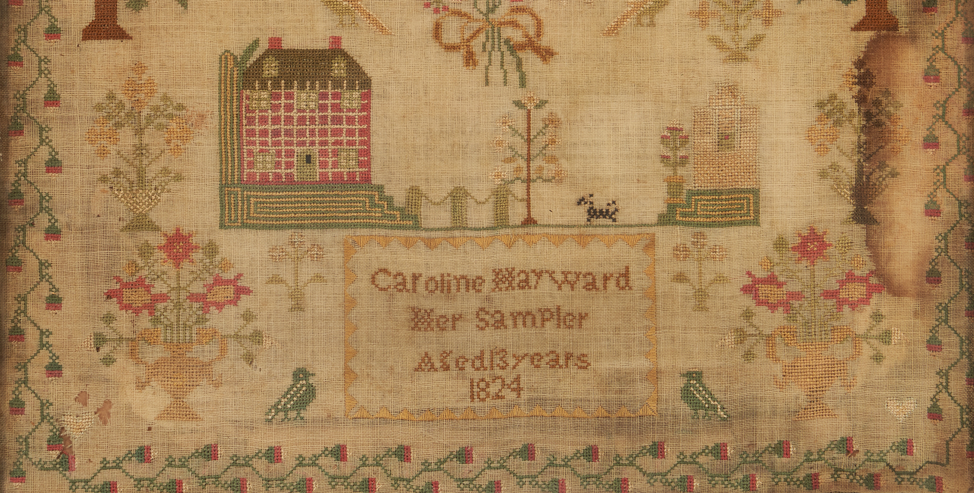 Lot 1059: 1824 House Sampler, Caroline Hayward