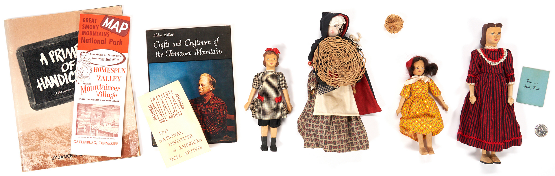 Lot 1062: 4 Folk Art Female Dolls, incl. 2 Helen Bullard