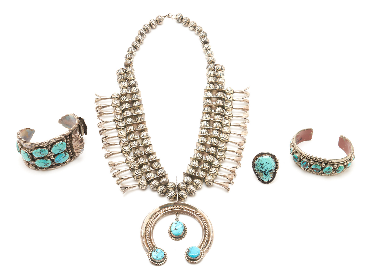 Lot 1083: 4 Pcs. Native American Navajo Turquoise & Silver Jewelry