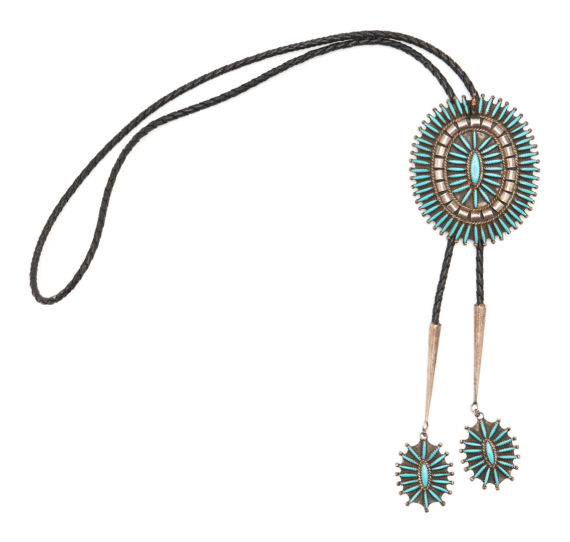 Lot 1093: 4 Native American Turquoise & Silver Jewelry Items, incl. Bolo Tie