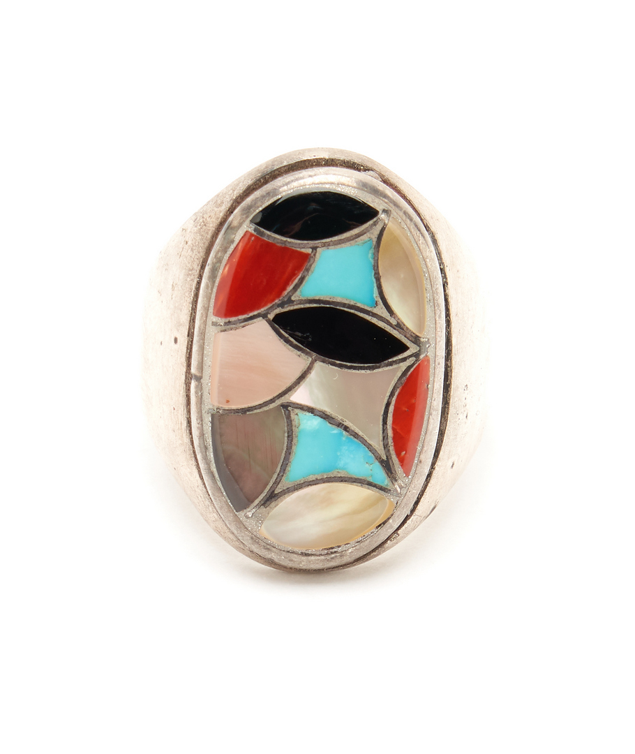 Lot 1094: 3 Navajo Multi Stone Jewelry Items, incl. Cross Squash Blossom Necklace