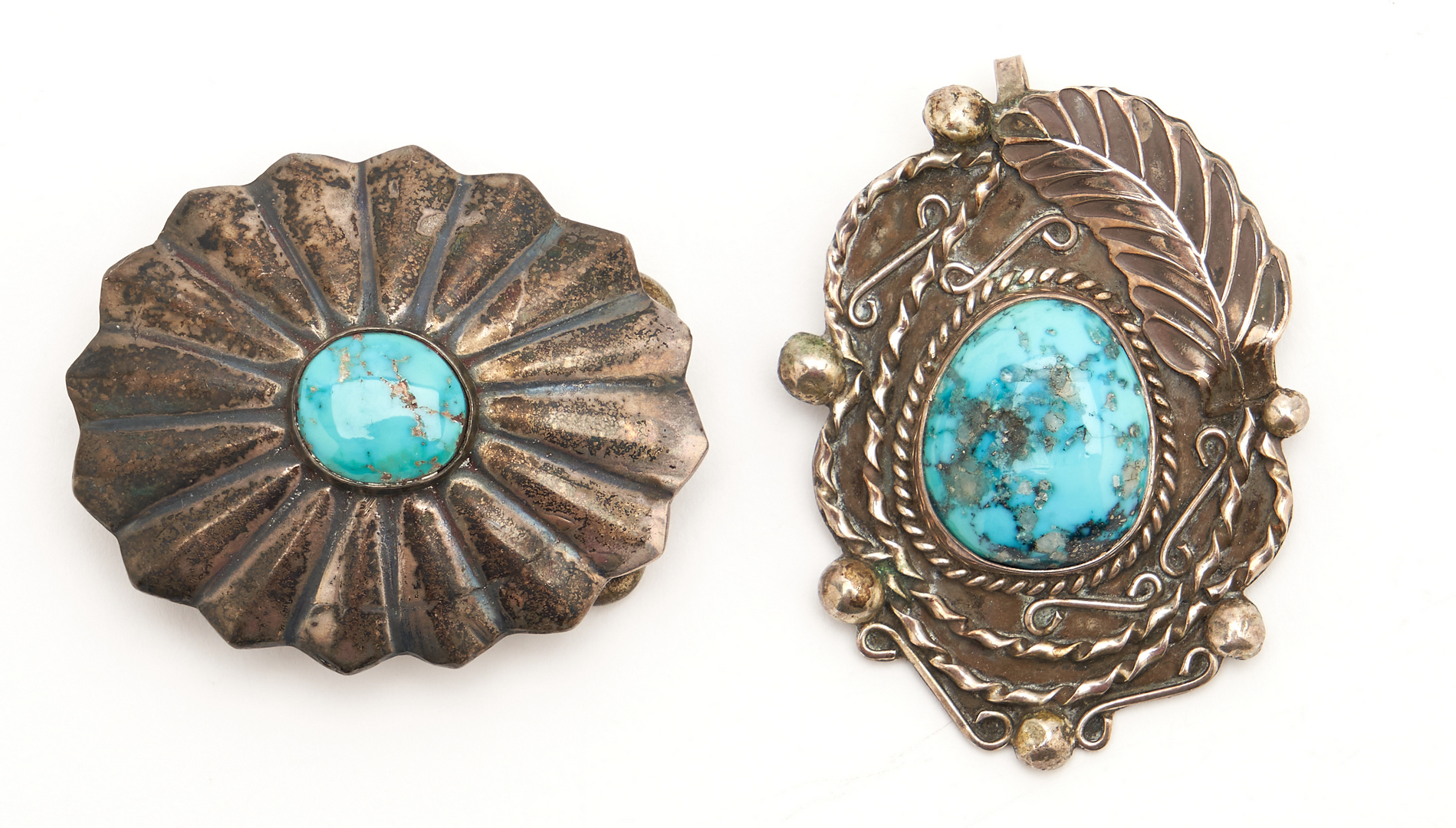 Lot 1096: 9 Native American Silver, Turquoise & Clay Jewelry Items
