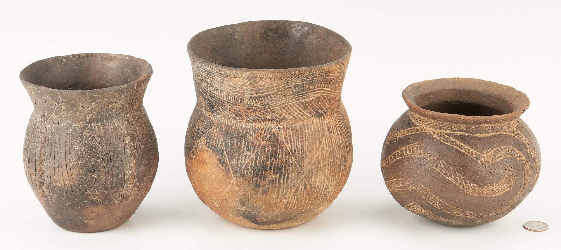 Lot 1118: 3 Mississippian Caddo Incised & Carved Jars