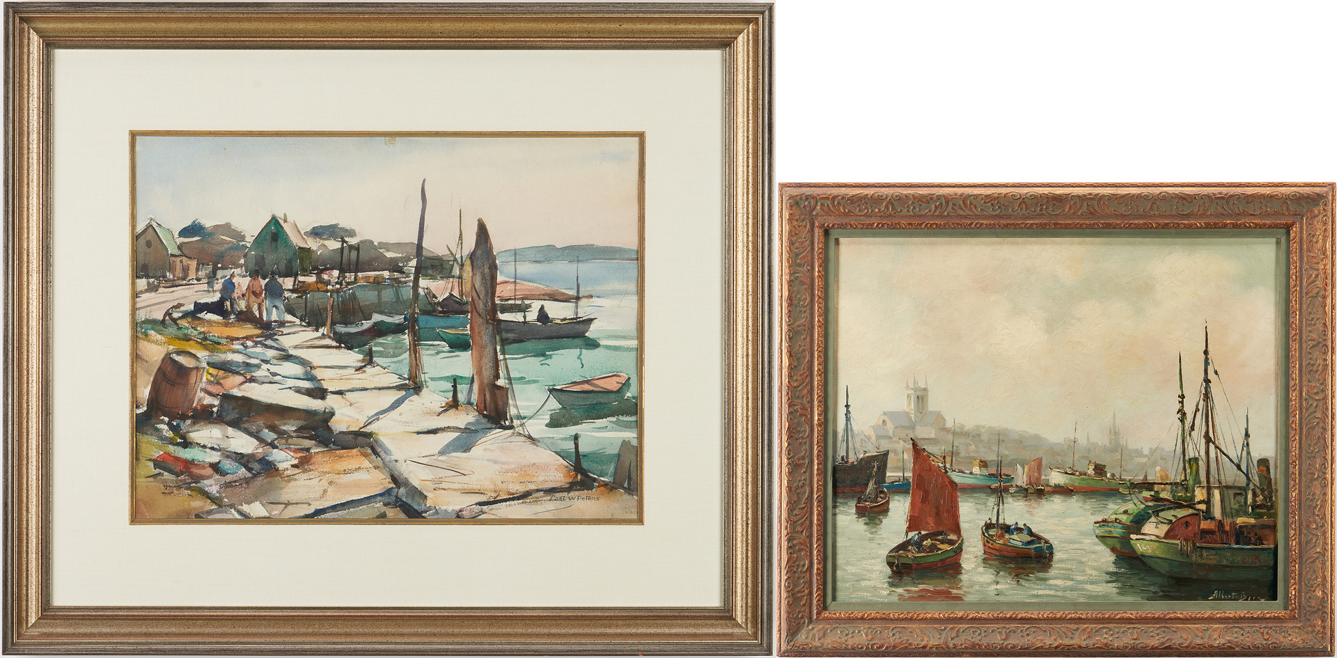 Lot 1139: 2 Maritime Paintings, incl. Carl Peters W/C & Albert Bern O/C