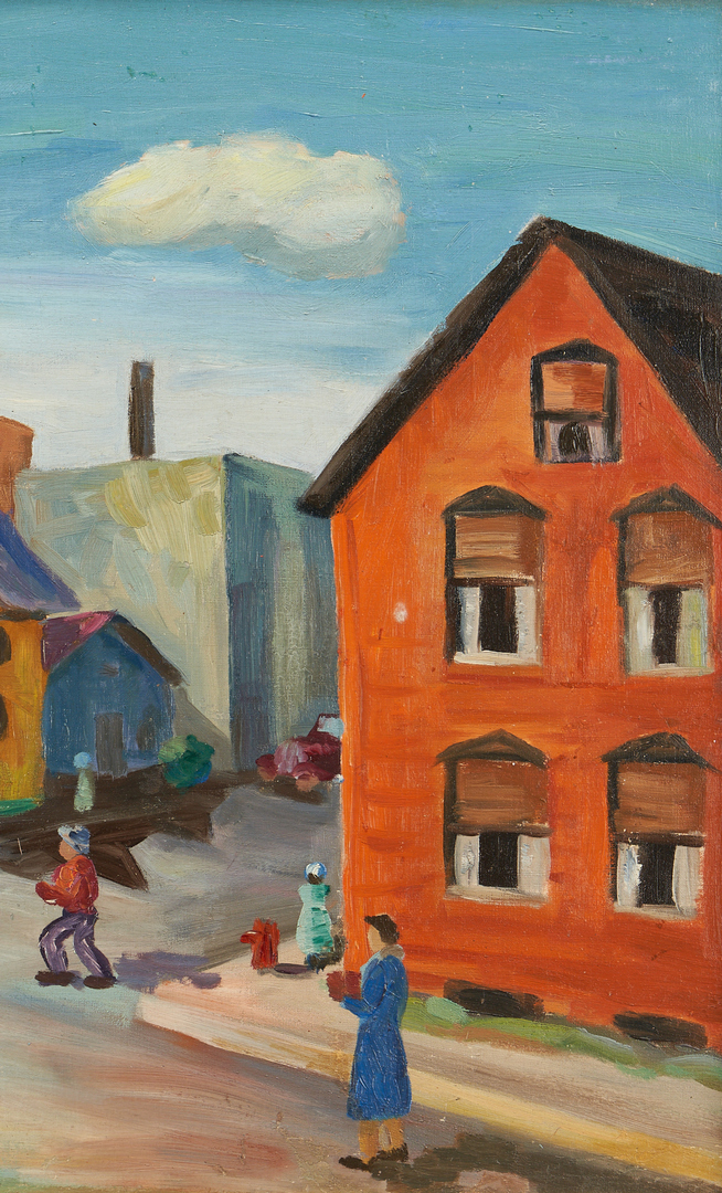 Lot 1140: Midwestern School O/C Painting, City Scene