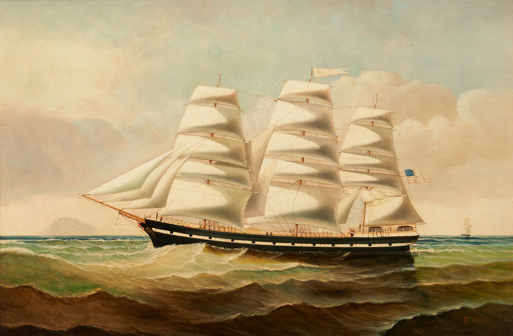 Lot 1147: D. Tayler O/C Marine Painting, Clipper Ship
