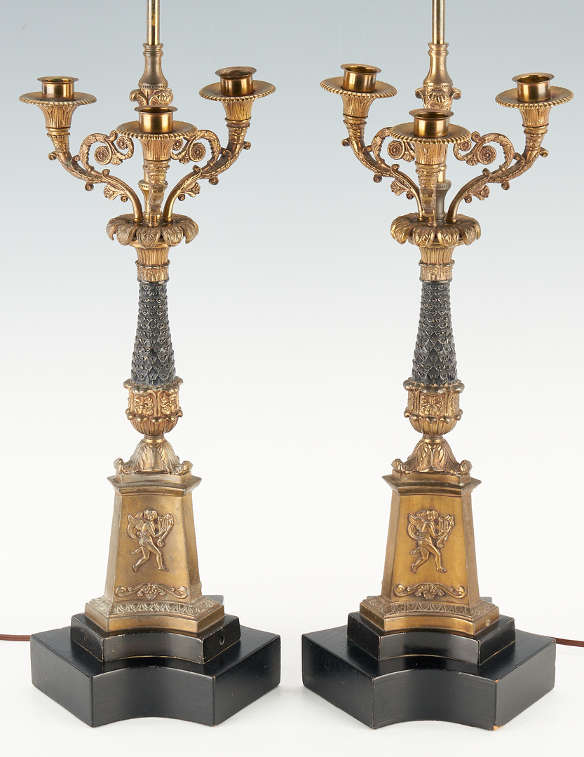 Lot 1167: Pair Neoclassical Style Bronze Candelabra Lamps