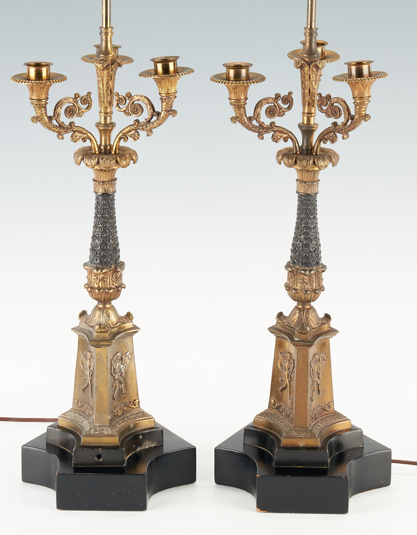 Lot 1167: Pair Neoclassical Style Bronze Candelabra Lamps