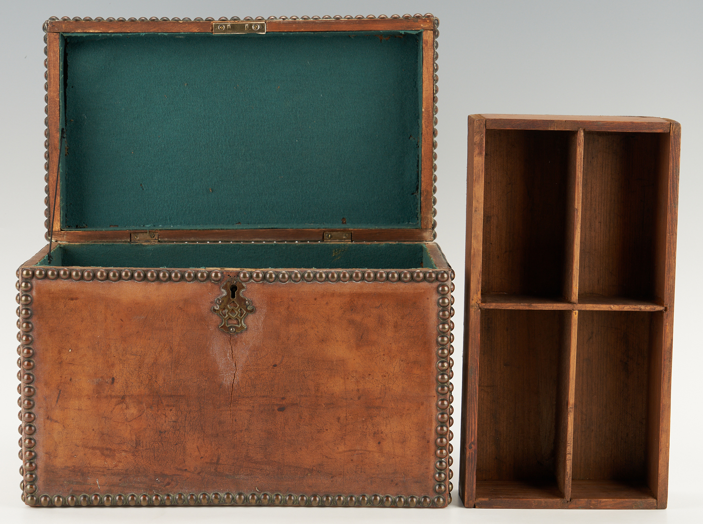Lot 1169: European Leather Storage Box & Near East or Asian Brass Box, 2 items