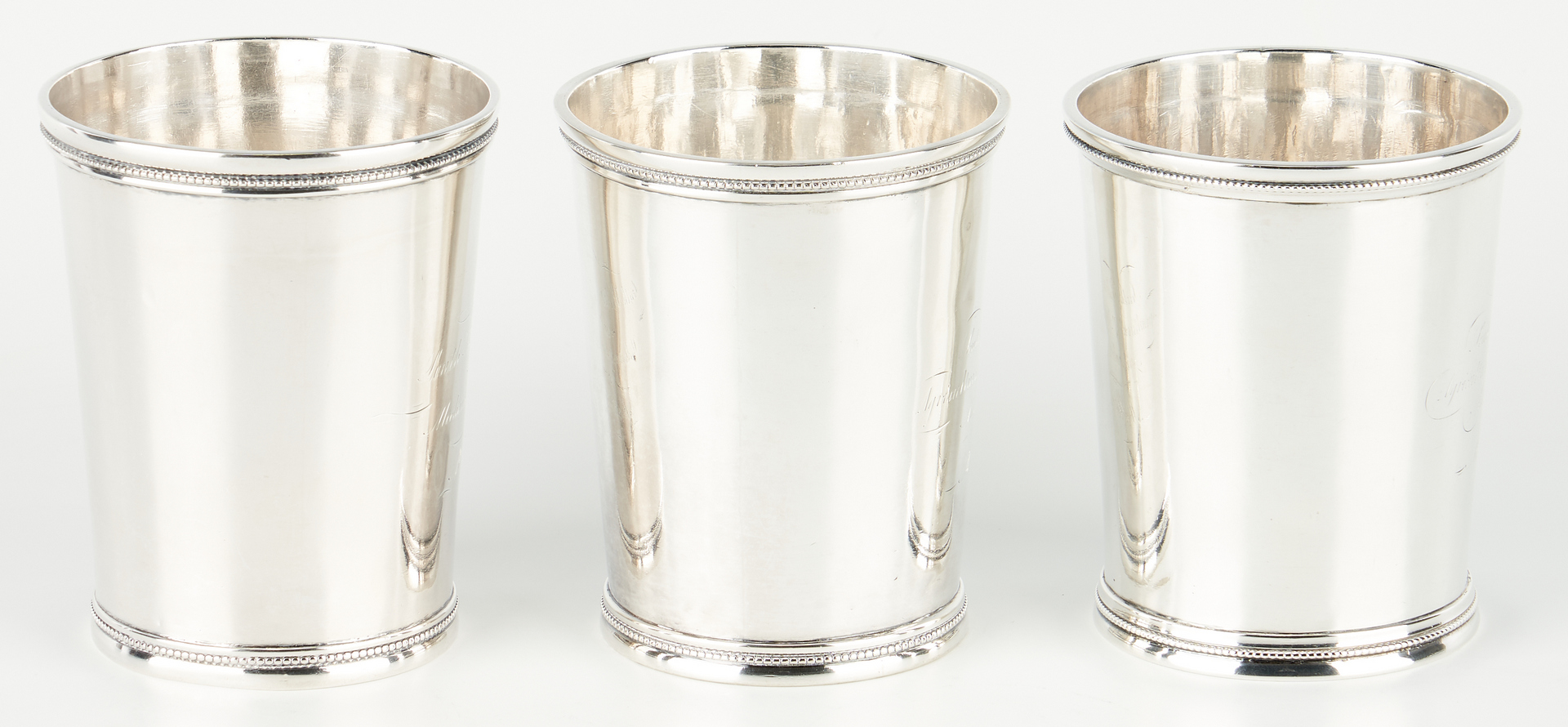 Lot 116: 3 Kitts Agricultural Premium Mint Julep cups, Mallory