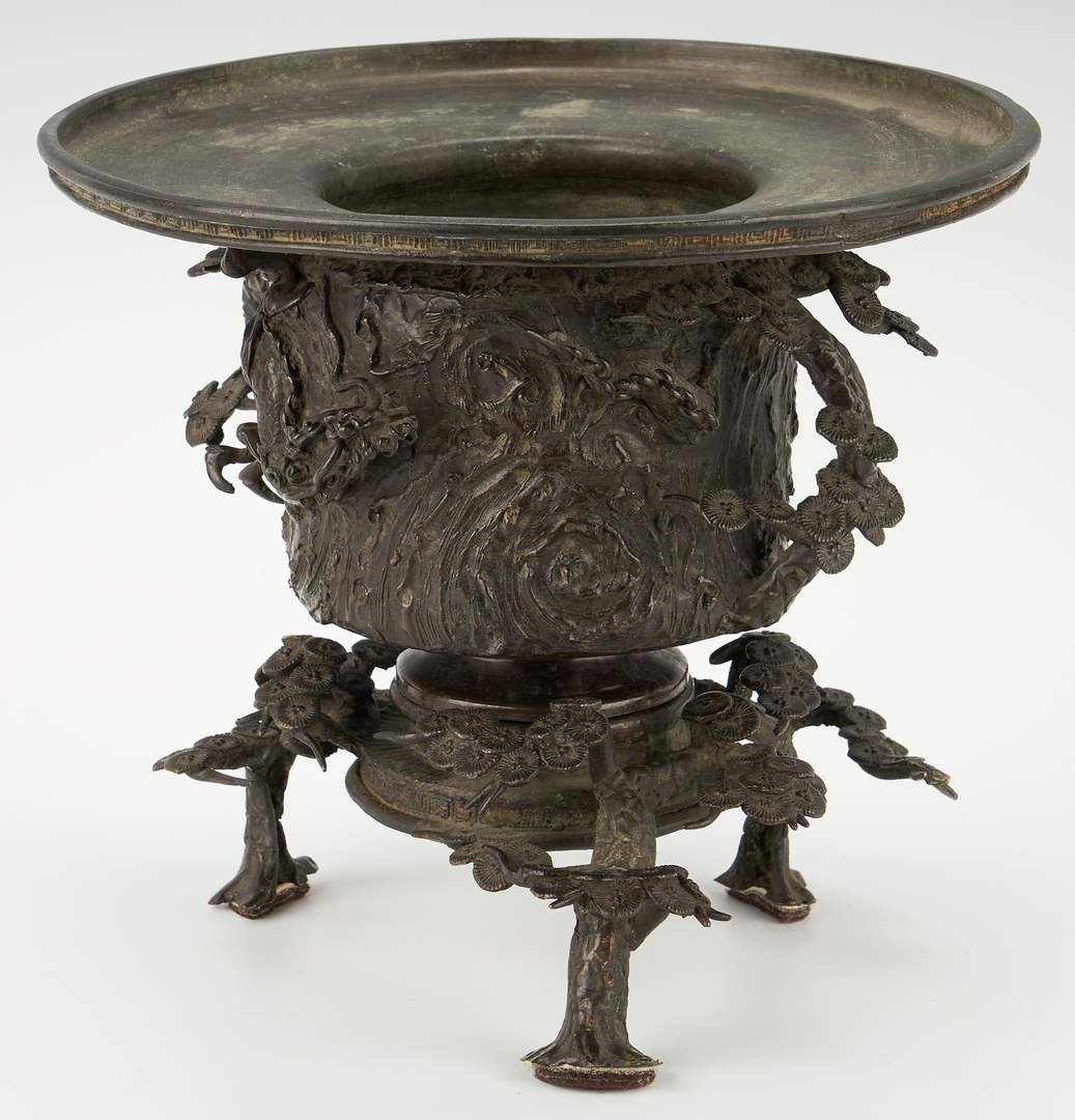 Lot 1191: 3 Decorative Items, incl. Bronze Vases, Asian Silk Fans