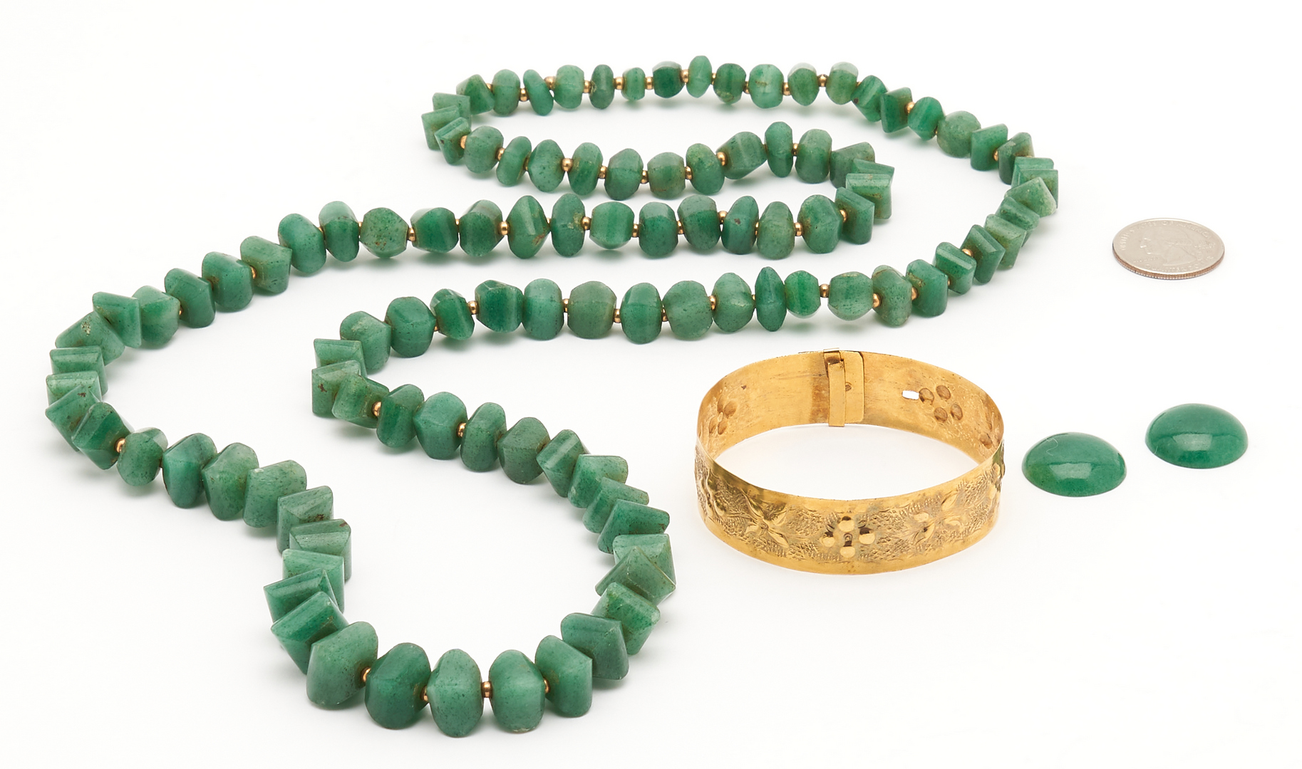 Lot 1212: Jade Necklace w/ Gold Spacers & 14K Gold Bracelet, 2 Items