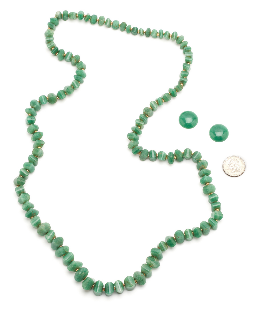 Lot 1212: Jade Necklace w/ Gold Spacers & 14K Gold Bracelet, 2 Items