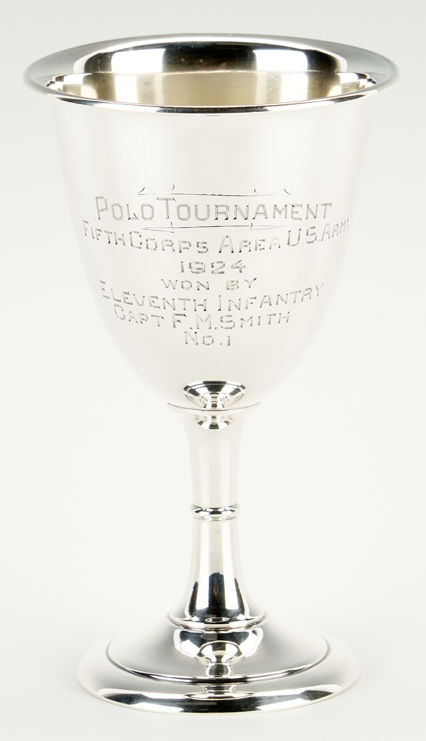 Lot 1228: Sterling Silver Water Pitcher & Polo Tournament Presentation Goblet, 2 items