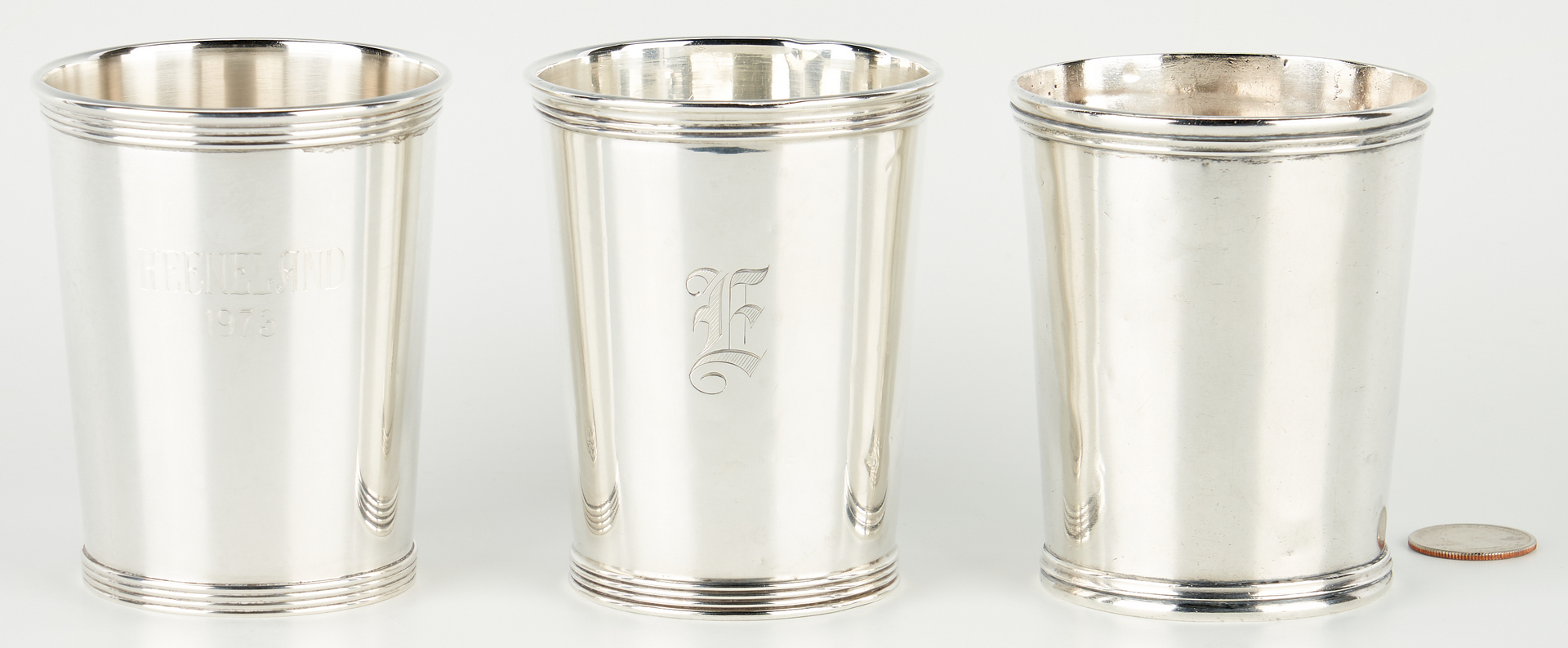 Lot 1237: 3 Silver Julep Cups, Coin and Sterling