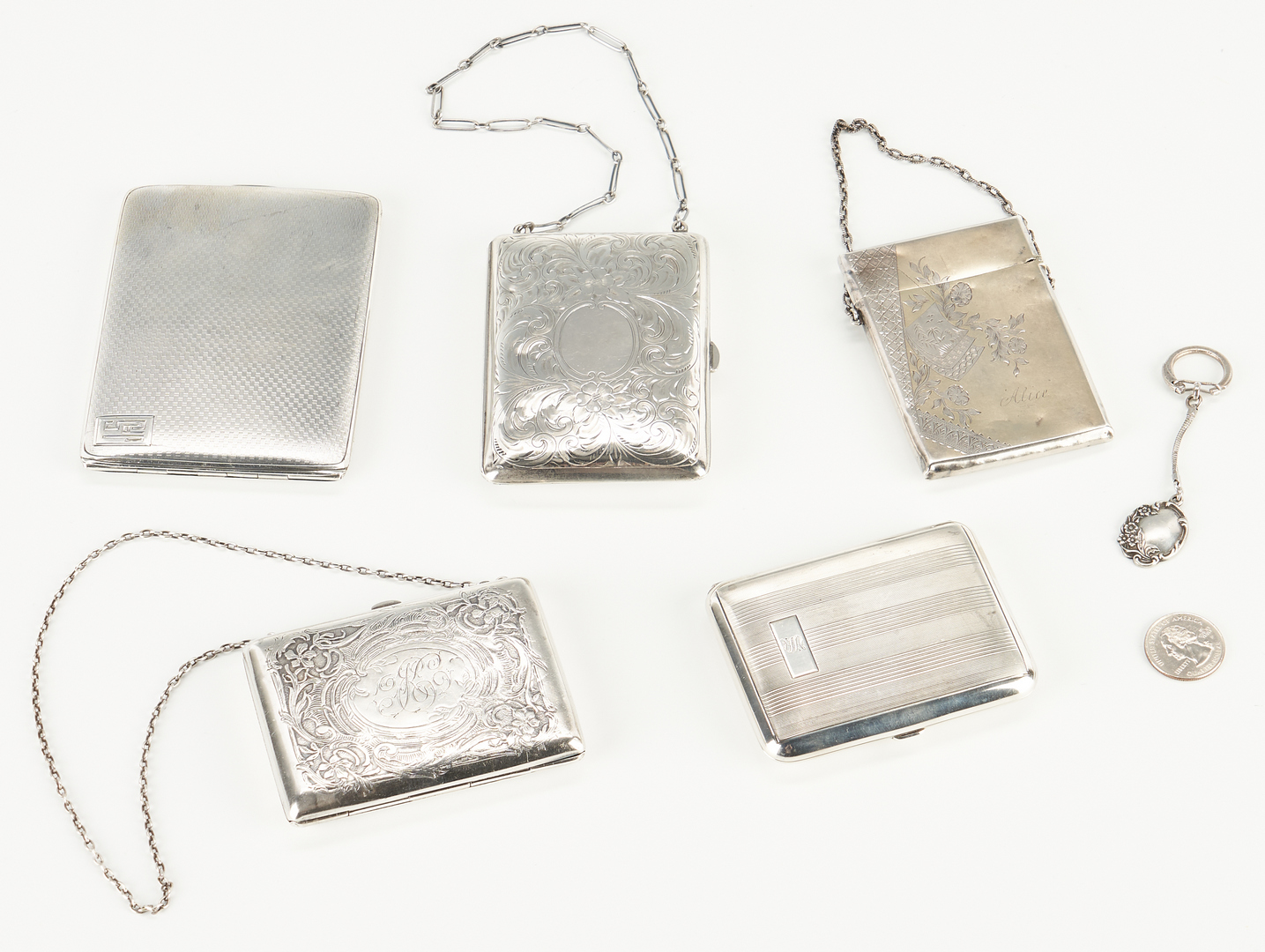 Lot 1238: 5 Sterling Silver Card Case + Keychain, 6 items