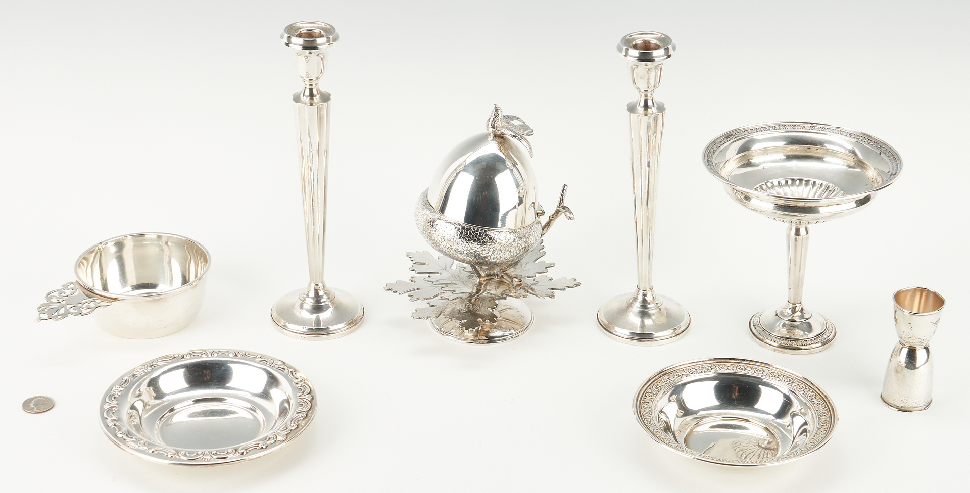 Lot 1241: 7 Sterling Items plus Figural Silverplated Bowl