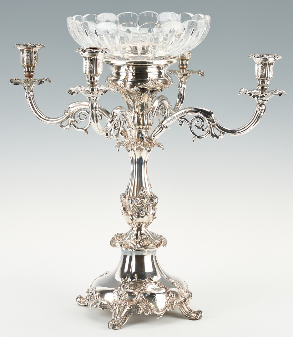 Lot 1244: Old Sheffield Plated Four Branch Epergne with Crest